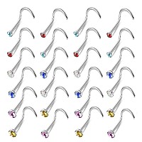 Omaigar Nose Rings Studs Screw Shaped Surgical Stainless Steel Nose Studs Color Diamond Rhinestone Crystal Hypoallergenic Nose