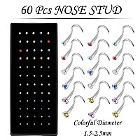 Omaigar Nose Rings Studs Screw Shaped Surgical Stainless Steel Nose Studs Color Diamond Rhinestone Crystal Hypoallergenic Nose