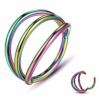 Yrogcu Nose Ring Lip Rings Septumclicker Triple Ring Open Stacked Rainbow Ring 14G 12Mm 316L Surgical Steel Septum Piercing J