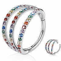 Yrogcu Nose Ring Lip Rings Septumclicker Double Ring With Colorful Zicron Silver Ring 16G 8Mm 316L Surgical Steel Earring Hel