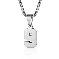 Number Necklaces Personalized Necklaces Silver Initial Number Pendant Stainless Steel Chain Movement Necklaces For Men Women 9