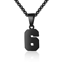 Number Necklaces Personalized Necklaces Black Initial Number Pendant Stainless Steel Chain Movement Necklaces For Men Women 6