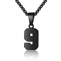 Number Necklaces Personalized Necklaces Black Initial Number Pendant Stainless Steel Chain Movement Necklaces For Men Women 9