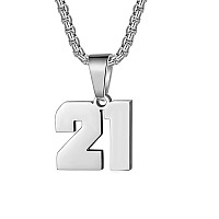 Number Necklaces Personalized Necklaces Silver Initial Number Pendant Stainless Steel Chain Movement Necklaces For Men Women 21