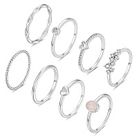 Rlmoon 8Pcs Silver Stacking Ring Set For Women Teen Danity Thumb Stackable Rings Heart Cz Promise Eternity Rings Plain Band Size