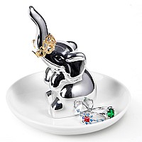 Piudee Elephant Gifts For Women Silver Elephant Ring Holder Dish For Jewelry Storage Ring Stand Organizer Elephant Decor For W