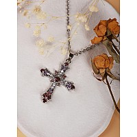 Sacina Goth Punk Grunge Indie Pink Crystal Cross Necklace Y2K Cross Necklace Halloween Christmas New Year Gifts For Girls