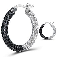 925 Sterling Silver Post Hoop Earrings For Women Black White Cubic Zirconia Chunky Gold Plated Hoop Earrings Christmas Birthday