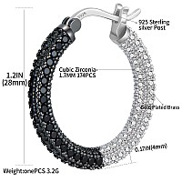 925 Sterling Silver Post Hoop Earrings For Women Black White Cubic Zirconia Chunky Gold Plated Hoop Earrings Christmas Birthday