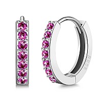 Sweetv 925 Sterling Silver Huggie Earrings 8Mm Tiny Small Hoop Earrings For Women Pink Cubic Zirconia Cartilage Hoops