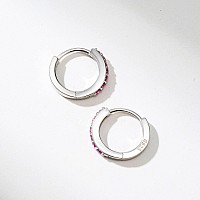 Sweetv 925 Sterling Silver Huggie Earrings 8Mm Tiny Small Hoop Earrings For Women Pink Cubic Zirconia Cartilage Hoops