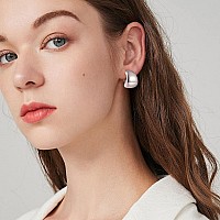 Silver Dainty Wide Half Hoop Clip On Earrings For Women Small Chunky Thick Hoop Earrings Lightweight Jewelry Gifts