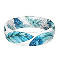 Thunderfit Silicone Wedding Bands For Women Printed Design 55Mm Width 18Mm Thick Blue Feathers Size 10511206Mm