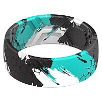 Thunderfit Silicone Wedding Rings Men 2 Layer Top Printed Design 8Mm Width 2Mm Thick Teal Brush Strokes Camo Size 885 1