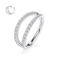 16G 6Mm Double Cz Nose Ring For Single Piercing Conch Daith Helix Nose Rook Piercing Jewelry Double Hoop Nose Ring Septum Rings