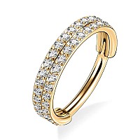 Yrogcu 20G Gold 6Mm Hinged Nose Ring Hoop Double Row Diamonds Septum Piercing Jewelry Cartilage Earrings Stainless Steel Helix E