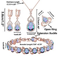 Lmxxvj Rose Gold Jewelry Set For Womenmysterious Fire Rainbow Cubic Zirconia Adjustable Ring Necklace Earrings Bracelet Setmul