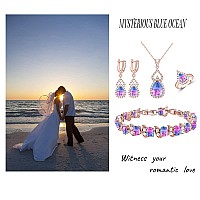 Lmxxvj Rose Gold Jewelry Sets For Women Multicolor Tourmaline Cubic Zirconia Adjustable Ring Necklace Earrings Bracelet Gold Pl