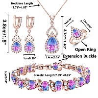 Lmxxvj Rose Gold Jewelry Sets For Women Multicolor Tourmaline Cubic Zirconia Adjustable Ring Necklace Earrings Bracelet Gold Pl