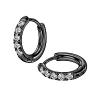 10Mm 10G Black Earrings For Women Unisex Cubic Zirconia Huggie Hoop Earrings For Women Surgical Steel Huggie Earrings Men Earrin