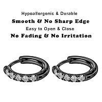 10Mm 10G Black Earrings For Women Unisex Cubic Zirconia Huggie Hoop Earrings For Women Surgical Steel Huggie Earrings Men Earrin