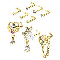 Dbella 20G L Shaped Nose Studs Surgical Stainless Steel Nose Rings Studs Diamond Nostril Nose Piercing Jewelry Gold