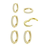 3 Pairs Sterling Silver Hoop Earrings For Women 14K Gold Plated Small Hoop Earrings Cubic Zirconia Gold Hoop Earrings Huggie Hoo