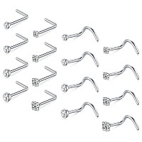 Briana Williams 18G Nose Studs L Shaped Screw Nose Rings Studs For Women Surgical Stainless Steel 18 Gauge 15Mm 2Mm 25Mm 3Mm D