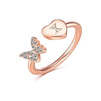 Inenimartj Initial Rings For Women Girls Stackable Butterfly Initial Letter Rings Adjustable Crystal Inlaid X Capital Alphabet R