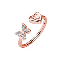 Inenimartj Initial Rings For Women Girls Stackable Butterfly Initial Letter Rings Adjustable Crystal Inlaid U Capital Alphabet R