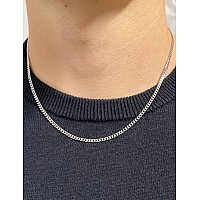 Waitsoul 925 Sterling Silver Cuban Chain Lobster Clasp 3Mm Silver Cuban Link Curb Chain Necklace For Women Men Diamond Cut 1630