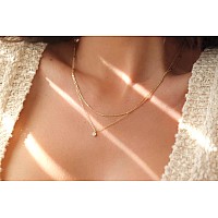 Lexody Diamond Necklaces For Women Dainty Leaf Necklace 14K Gold Plated Layered Cz Moon Necklace Simple Diamond Choker Necklaces