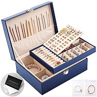 Jewelry Organizer Box Pu Leather Jewelry Box For Girls Womens Earring Organizer Boxes 2 Layer Large Jewelry Storage Case Removab