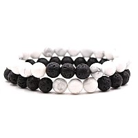 2Pcs Matte Lava Rock Volcanic Stone Beads Stretch Bracelet 8Mm Volcanic Rock Aromatherapy Essential Oil Diffuser Bracelet Tiger