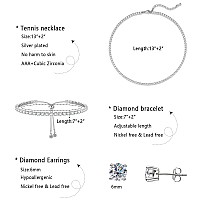 Luxval Tennis Necklace Jewelry Set For Women White Gold Plated Jewelry Set With White Aaa Cubic Zirconiabridal Jewelry Set For