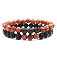 2Pcs Matte Lava Rock Volcanic Stone Beads Stretch Bracelet 8Mm Volcanic Rock Aromatherapy Essential Oil Diffuser Bracelet Tiger