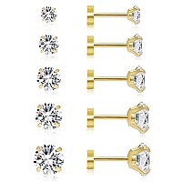 Dainty 6 Pairs Earrings Sets For Multiple Piercing Lightweight 14K Gold Plated Small Huggie Hoop Earrings Flat Back Tiny Ball