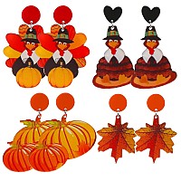 4 Pairs Fall Earrings For Women Autumn Acrylic Earrings Stud Holiday Earrings For Women Pumpkin Earrings Thanksgiving Earrings T