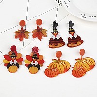 4 Pairs Fall Earrings For Women Autumn Acrylic Earrings Stud Holiday Earrings For Women Pumpkin Earrings Thanksgiving Earrings T