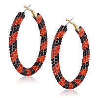 Nlcac Halloween Glitter Hoop Earrings Orange Black Sparkle Resin Rhinestone Wrapped Hoop Dangle Earrings For Women Halloween Or