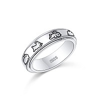 Jzmsjf S925 Sterling Silver Bunny Spinner Rings For Anxiety Fidget Relief Boredom Adhd Autism Band Women Daughter Size 7