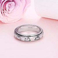 Jzmsjf S925 Sterling Silver Bunny Spinner Rings For Anxiety Fidget Relief Boredom Adhd Autism Band Women Daughter Size 7