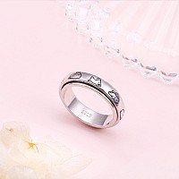 Jzmsjf S925 Sterling Silver Bunny Spinner Rings For Anxiety Fidget Relief Boredom Adhd Autism Band Women Daughter Size 7