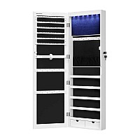 Max 47 Inch Wood Jewelry Cabinet Mirrored Door Led Lights White