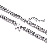 Duodiner E Letter Necklace Initial Cuban Link Chain For Men Boys Stainless Steel Pendant Gift Silver