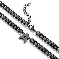 Duodiner D Letter Necklace Initial Cuban Link Chain For Men Boys Stainless Steel Pendant Gift Black