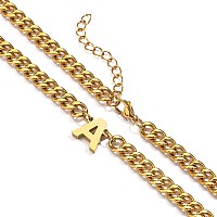 Duodiner R Letter Necklace Initial Cuban Link Chain For Men Boys Stainless Steel Pendant Gift Gold