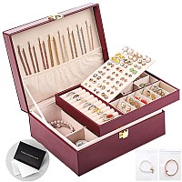 Sanikeon Jewelry Boxes For Women Girls Pu Leather Jewelry Organizer Box 2 Layer Large Jewelry Storage Case Removable Tray For Ne