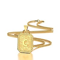 Initial Az Letter Pendant Necklace Mens Womens Capital Letter 18K Gold Plated Square Monogram 2Mm Box Chain 20Inch C