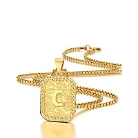 Initial Az Letter Pendant Necklace Mens Womens Capital Letter 18K Gold Plated Square Monogram 2Mm Box Chain 20Inch C